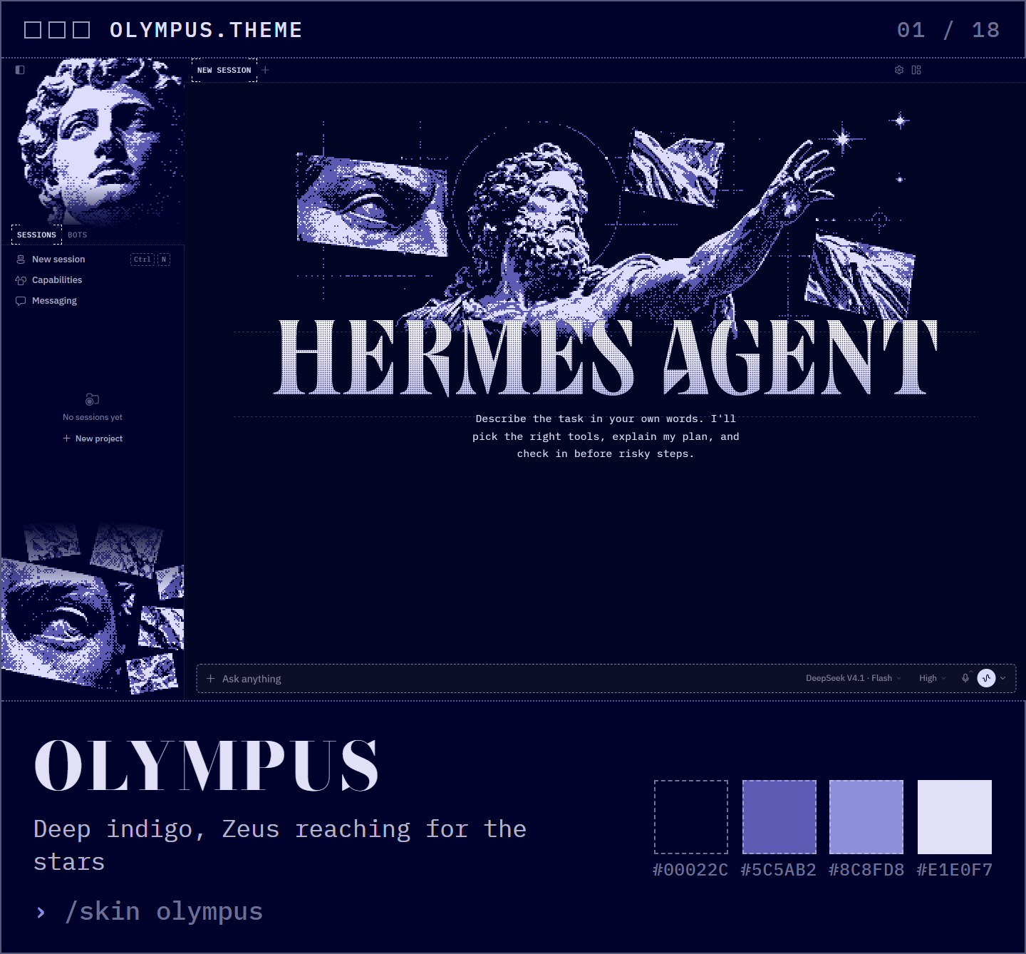 Olympus: deep indigo, Zeus reaching for the stars