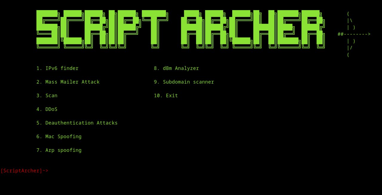 ScriptArcher toolkit interface showing security and pentesting utilities