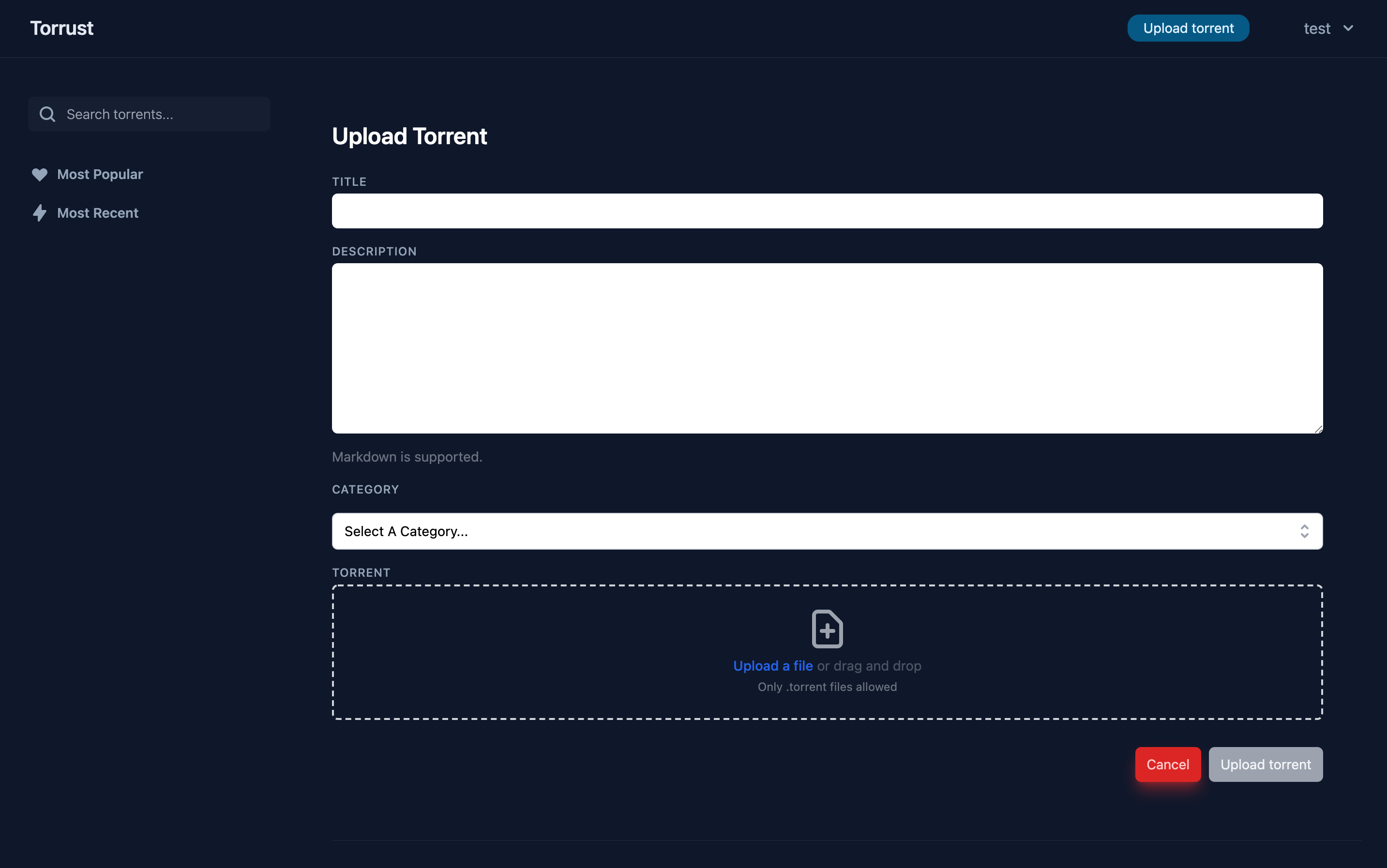 Web UI Upload page