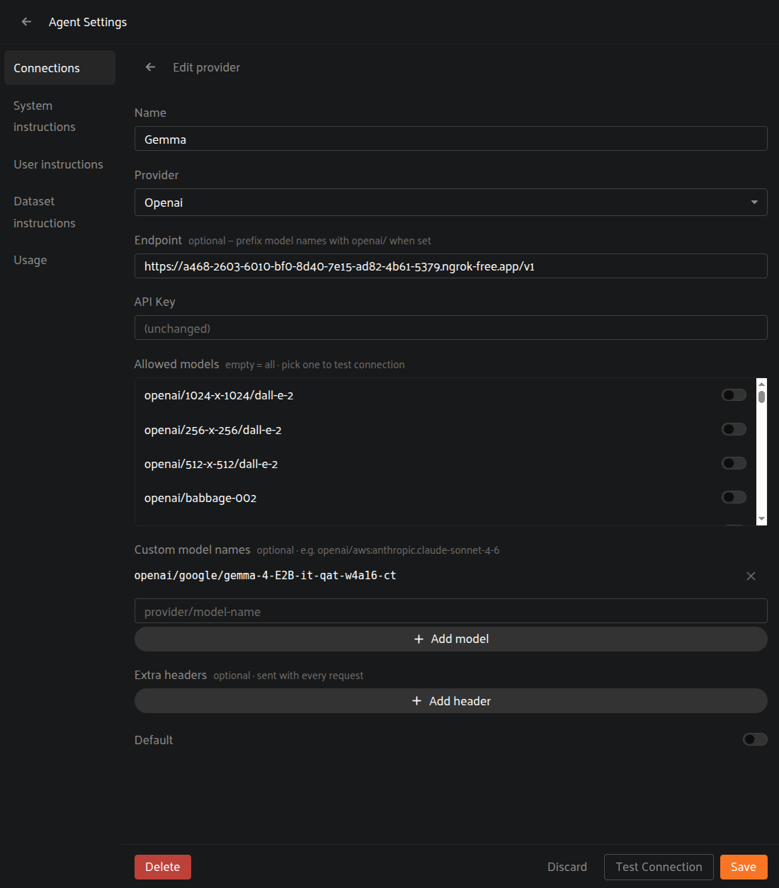 Custom provider pointed at the local vLLM endpoint