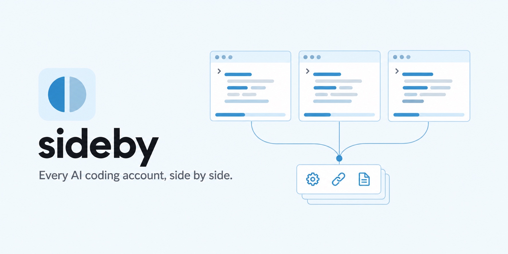 sideby: work, personal and API-key accounts, one terminal each, one shared config
