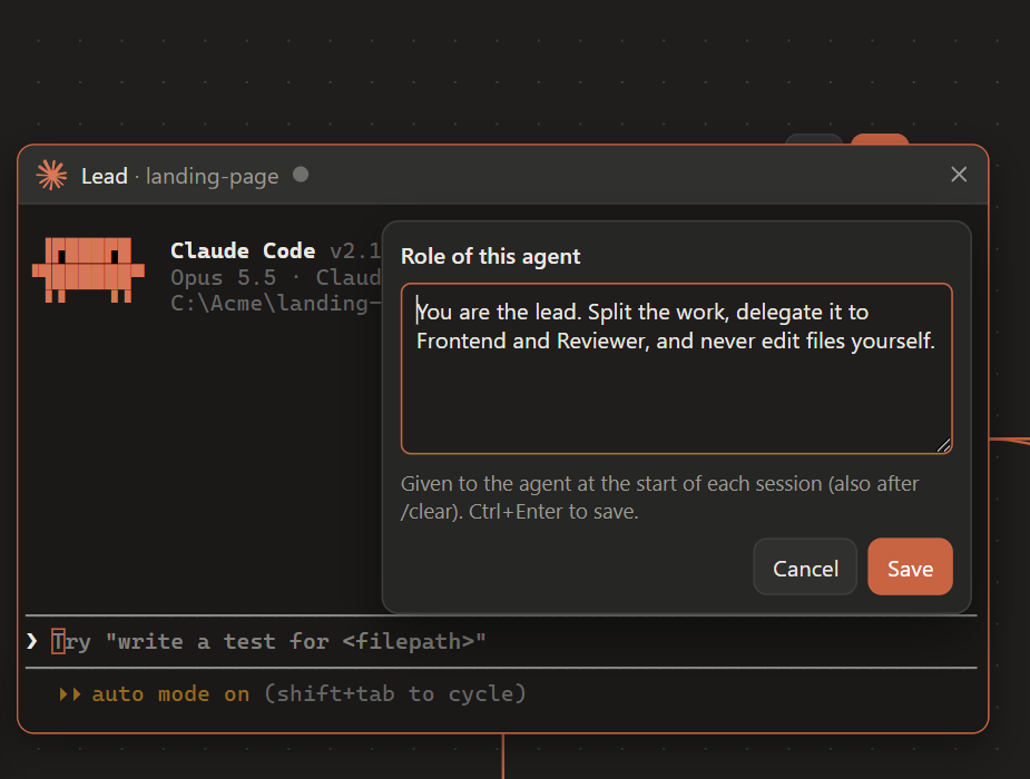 Editing the role of an agent