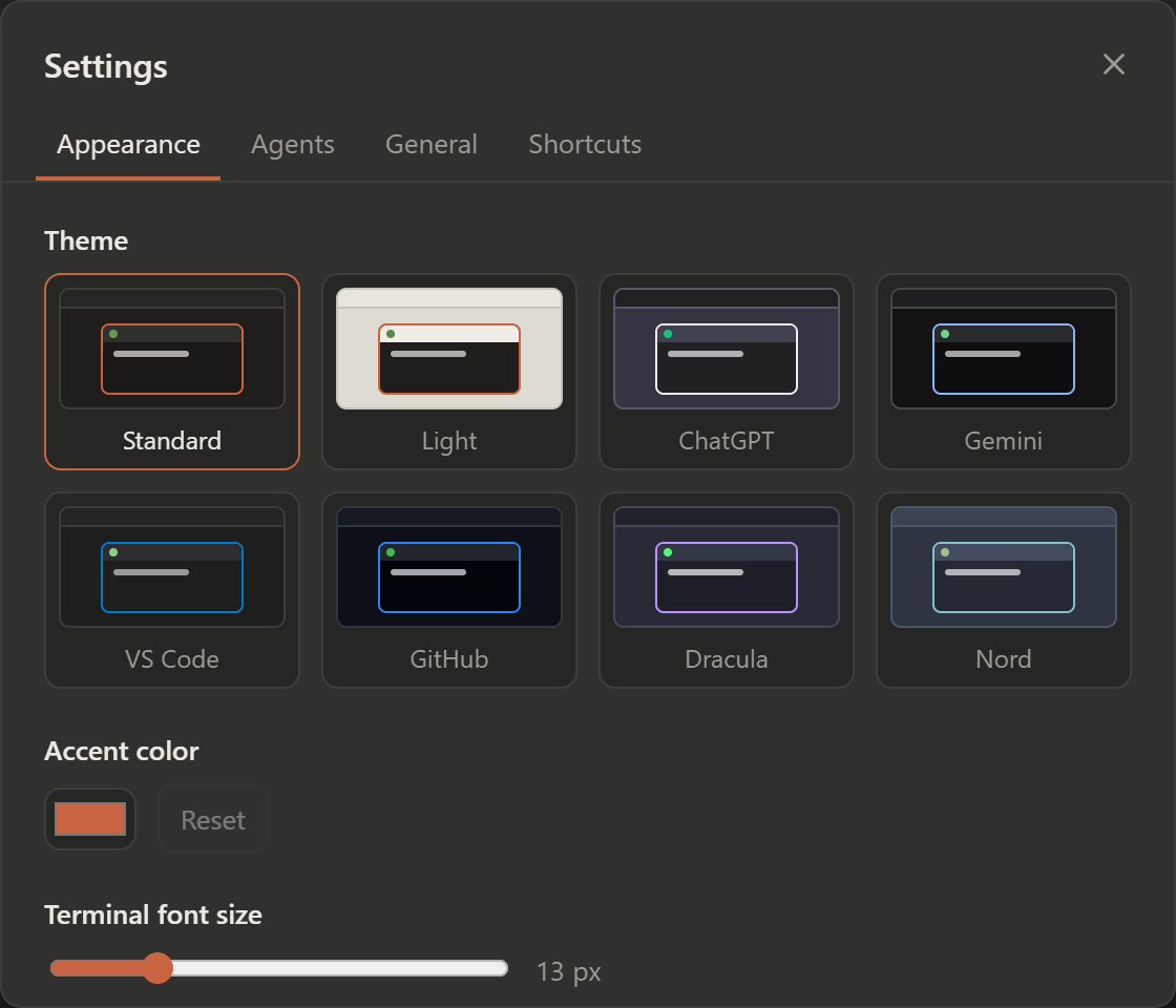 Theme picker in the settings