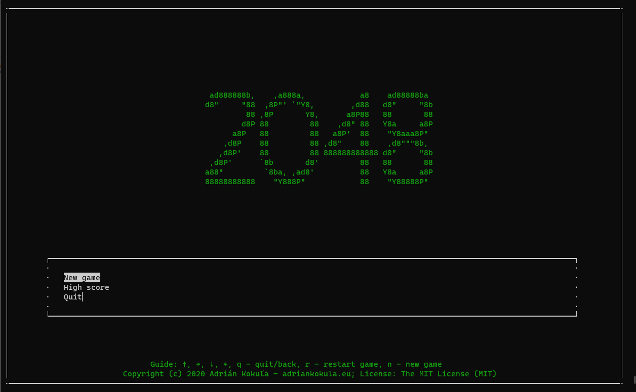 2048 game screenshot - menu