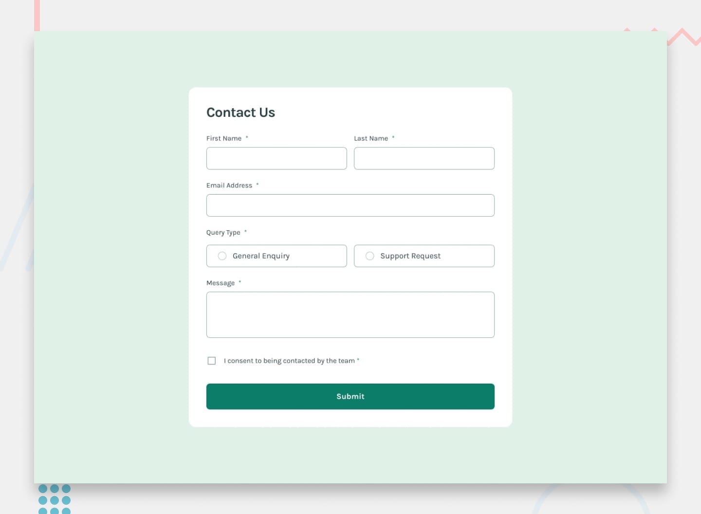 Design preview for the Contact form coding challenge