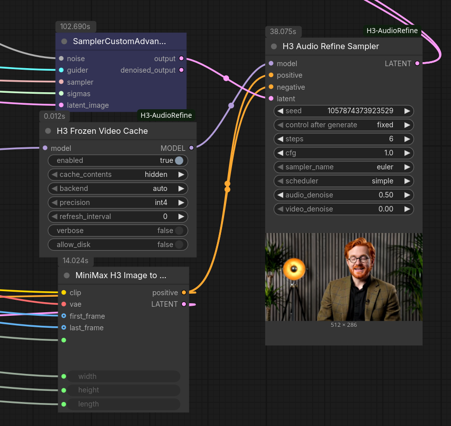 Wiring the refine pass with the frozen video cache