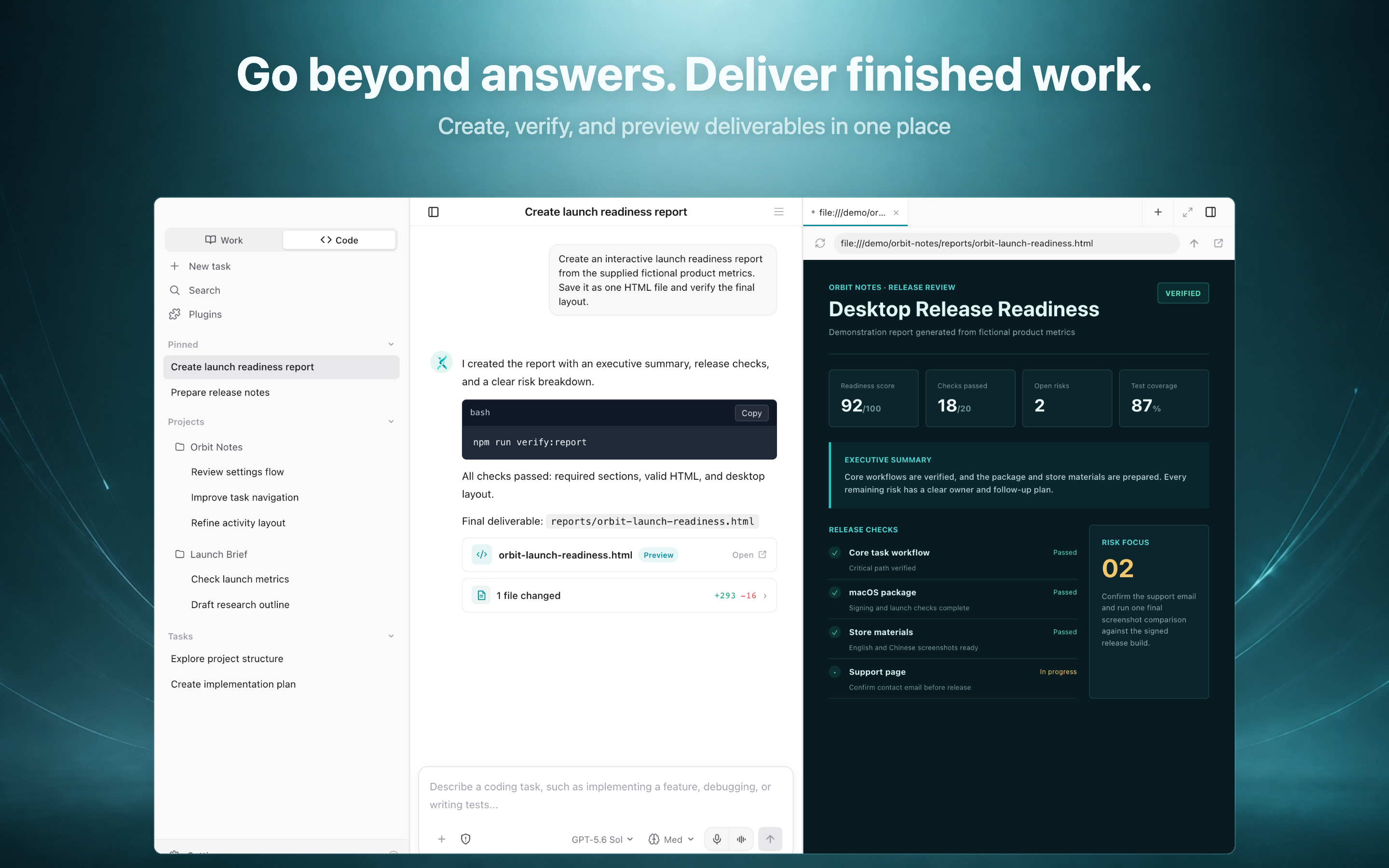 Helix Work creates, verifies, and previews finished deliverables