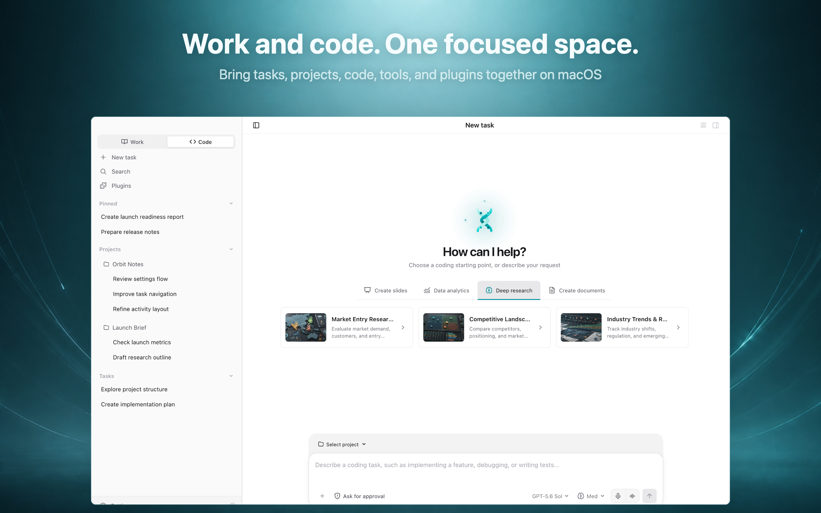 Helix Work brings tasks, projects, code, tools, and plugins together