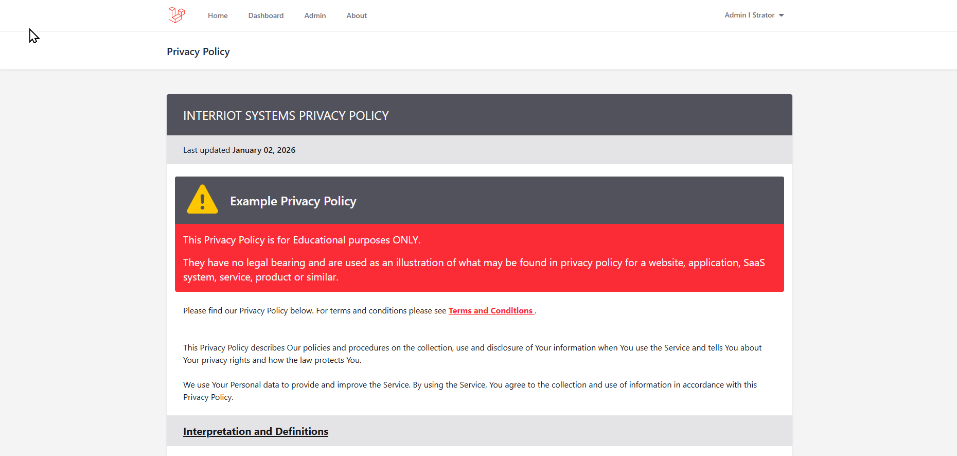 Product Screenshot Privacy Policy Page