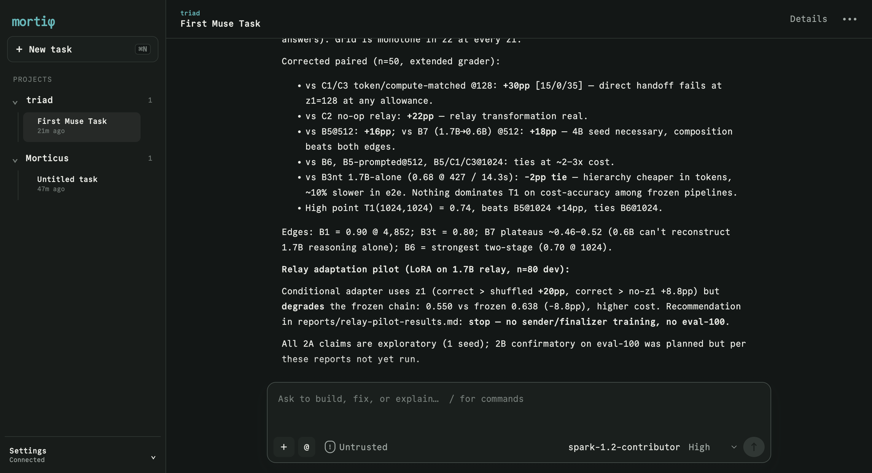 mortiφ showing a Muse Code task