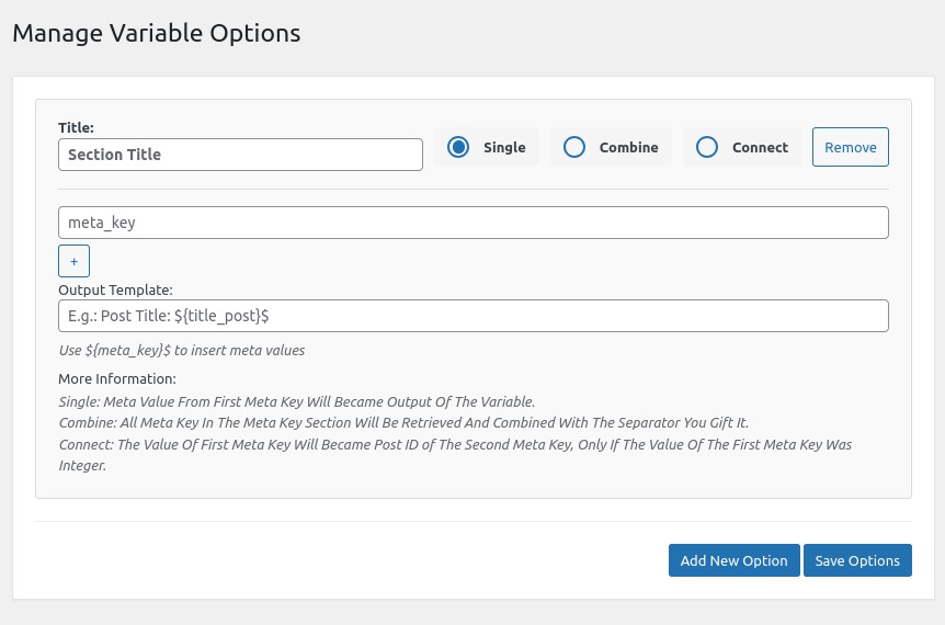 Manage Variable Page