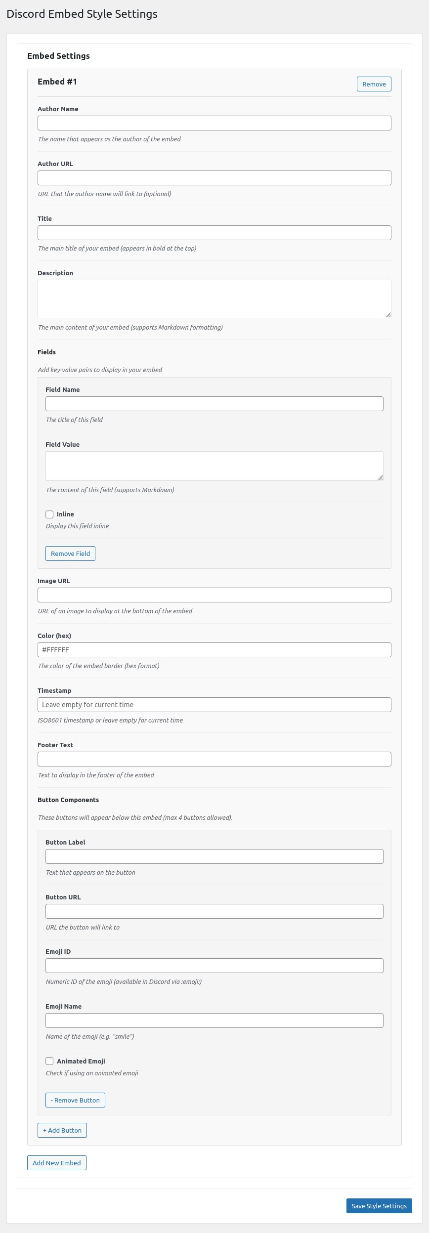 Embed Style Setting Page