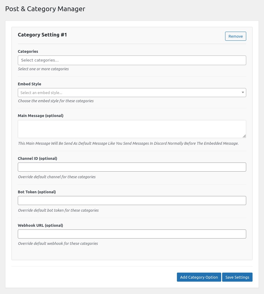 Category Settings Page