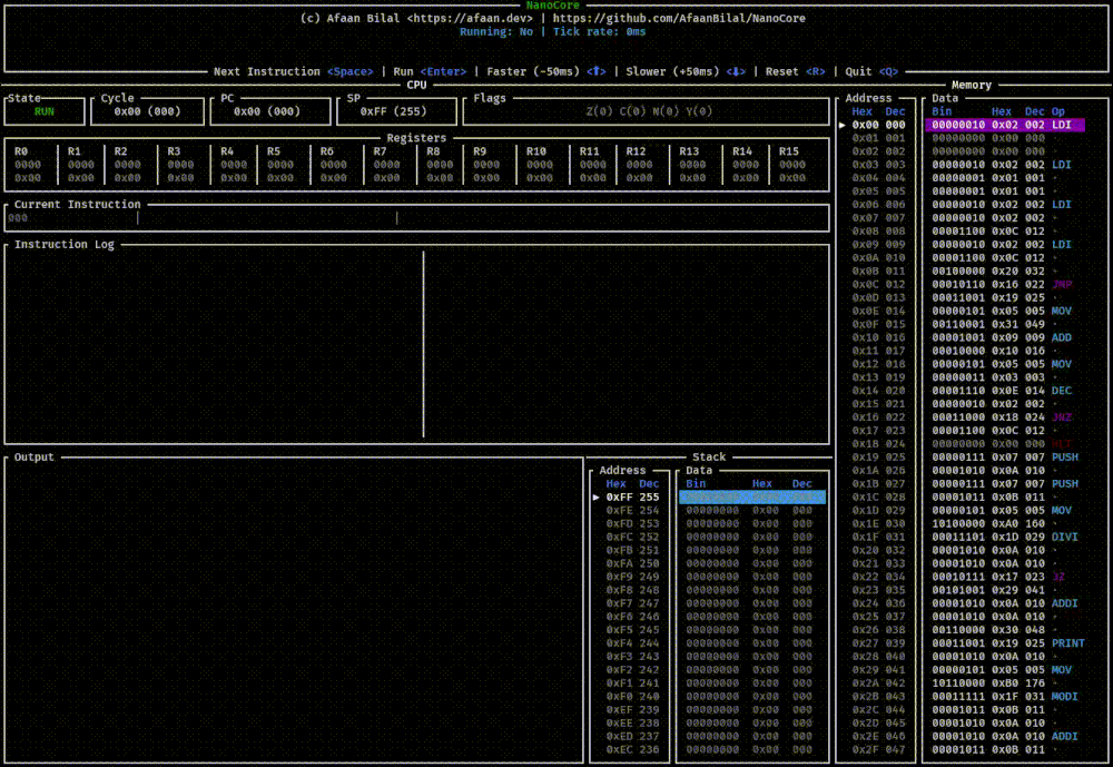 NanoCore TUI debugger