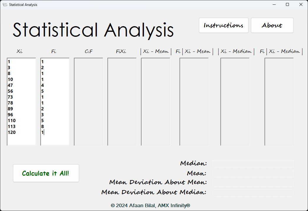 Statistical Analysis - Data Entry