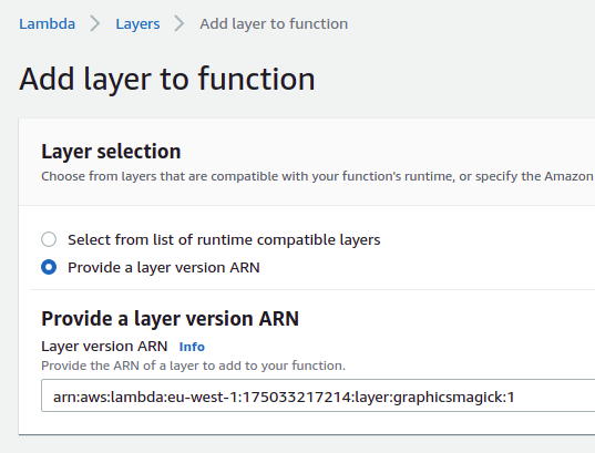 Provide layer ARN