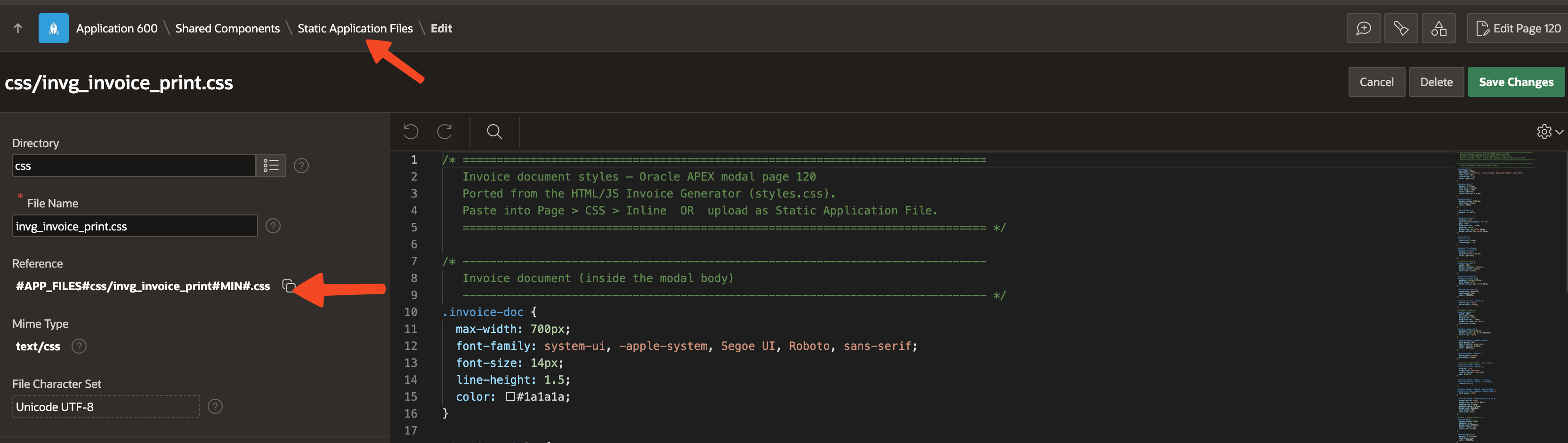 Import CSS file in APEX