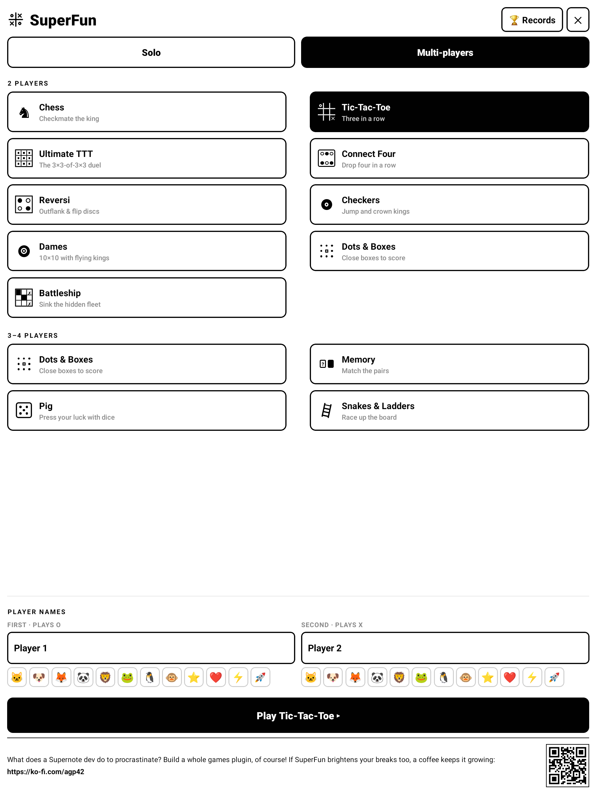 SuperFun — Multiplayer, with player names & emojis