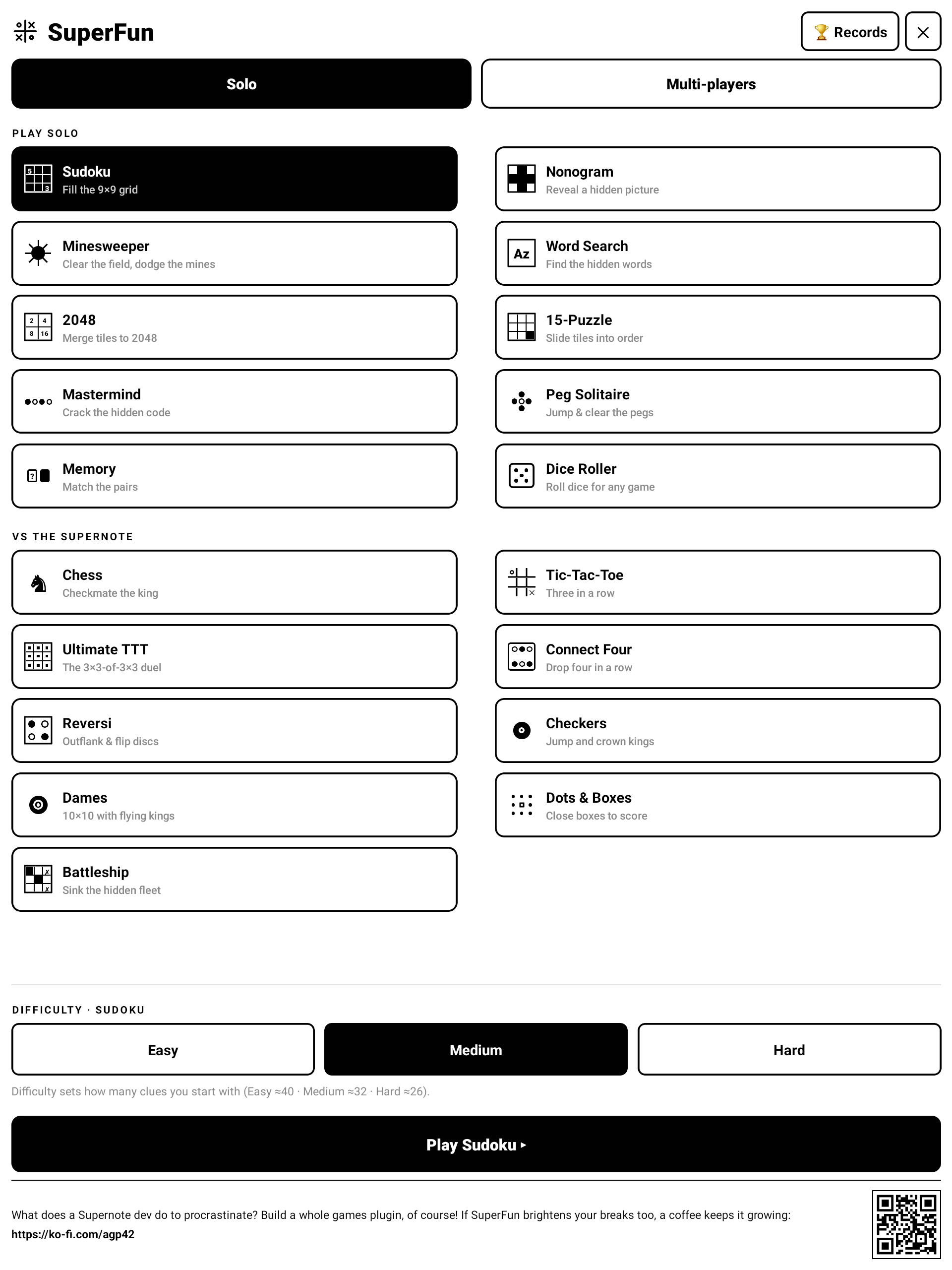 SuperFun — Solo games