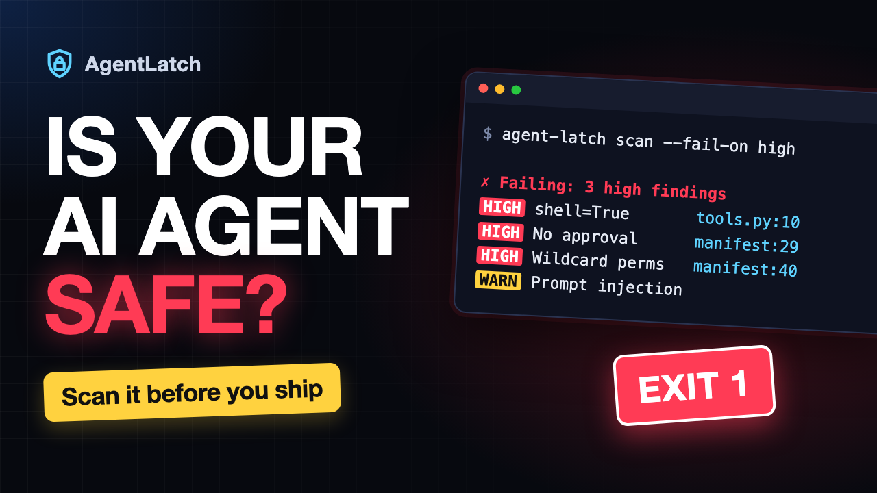 AgentLatch demo video: scanning a vulnerable AI agent