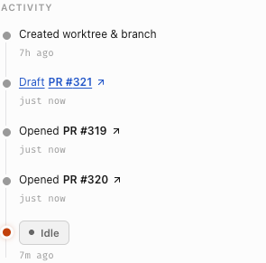 Activity timeline showing clickable PR entry with timestamp
