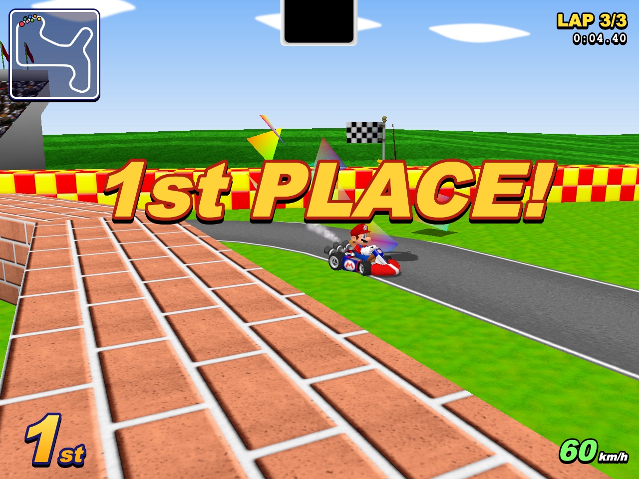 Finish fly-over: orbit round the kart