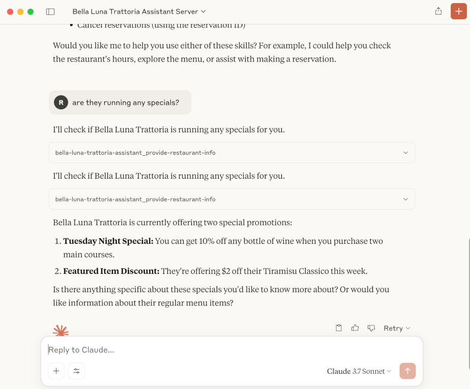 Asking about specials