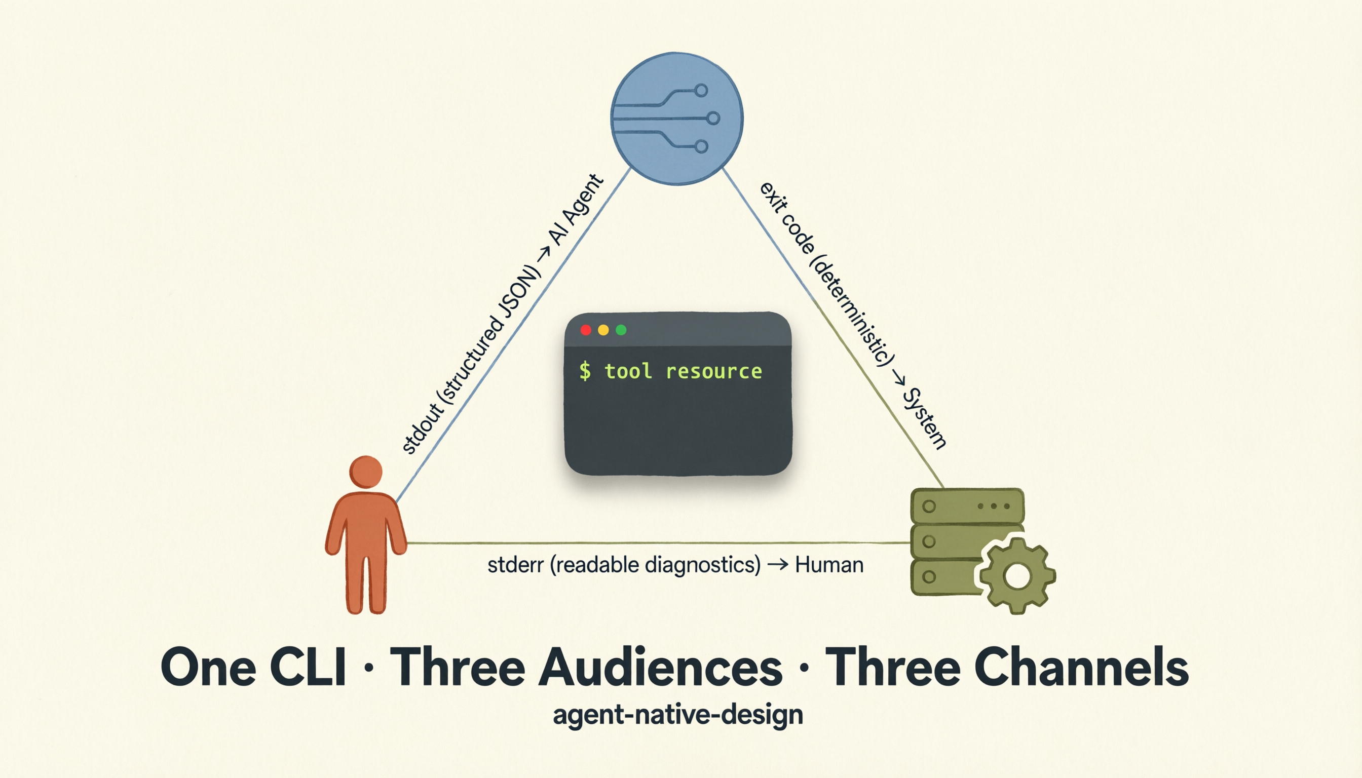 One CLI · Three Audiences · Three Channels