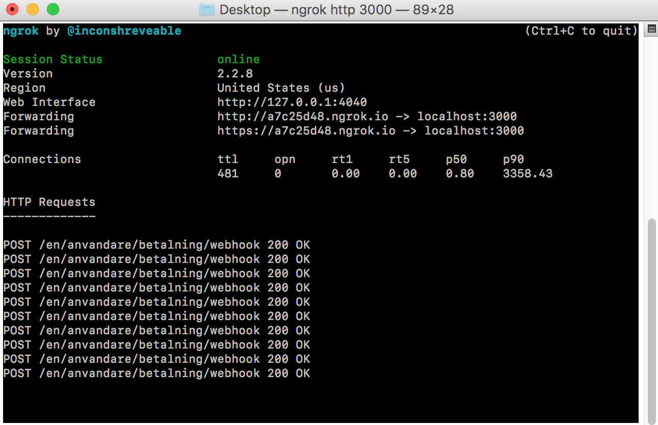 Terminal Output showing ngrok running