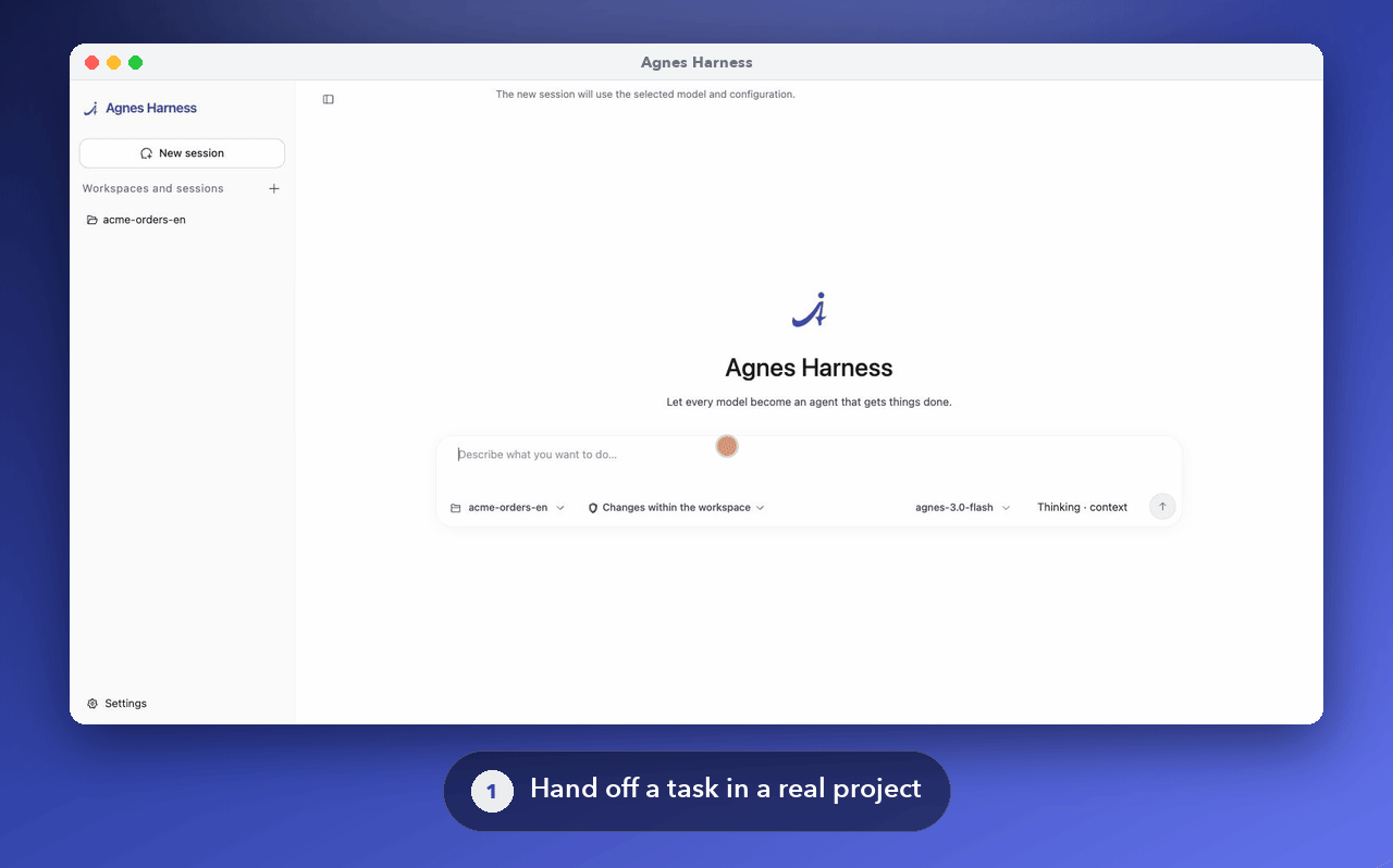 AGH working in a real project: the agent reads the refund rules and order data, asks for approval before running a command, verifies the result, returns a checkable table, and records every step in the Trace view