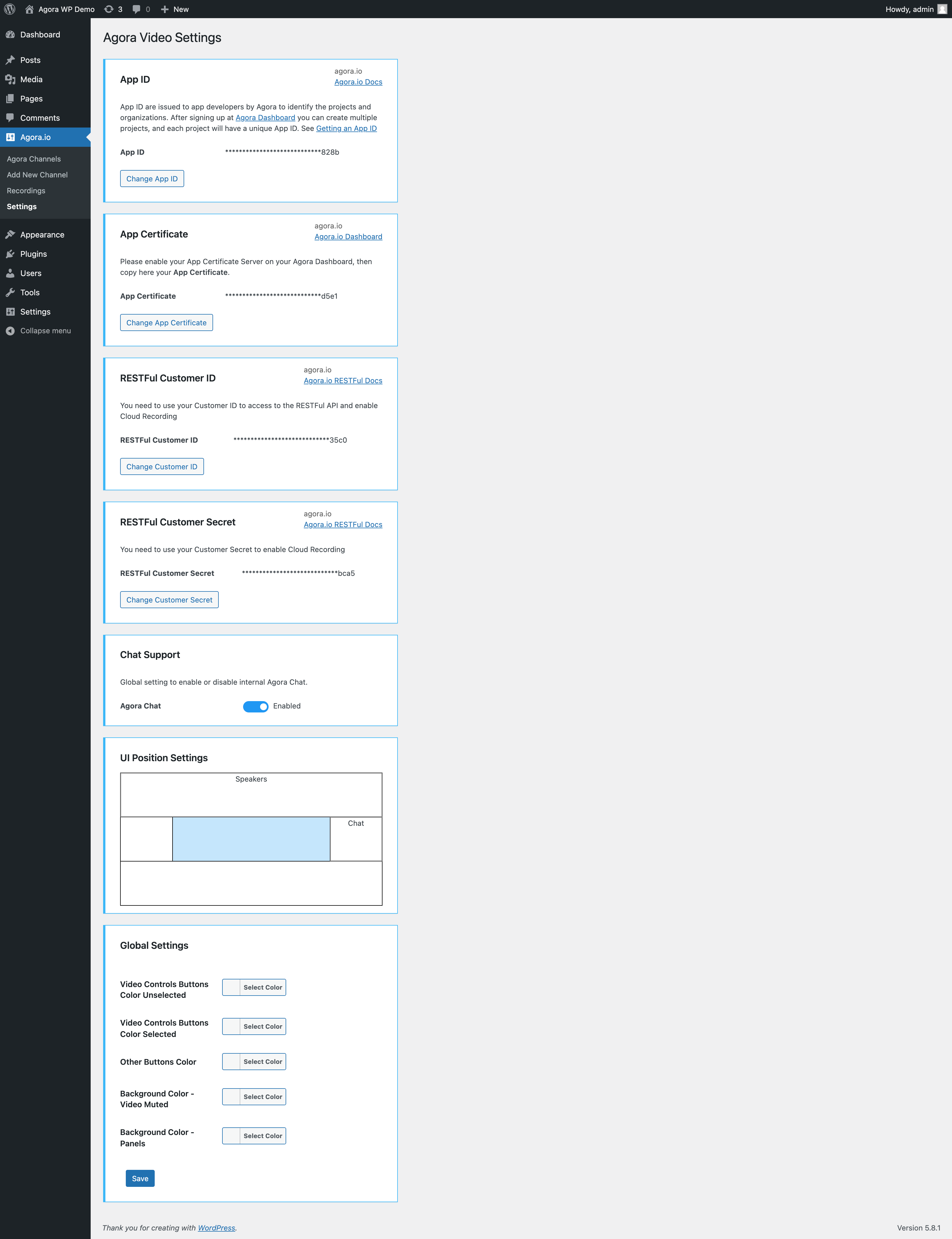 WP Agora Settings Page WP Agora Settings Page