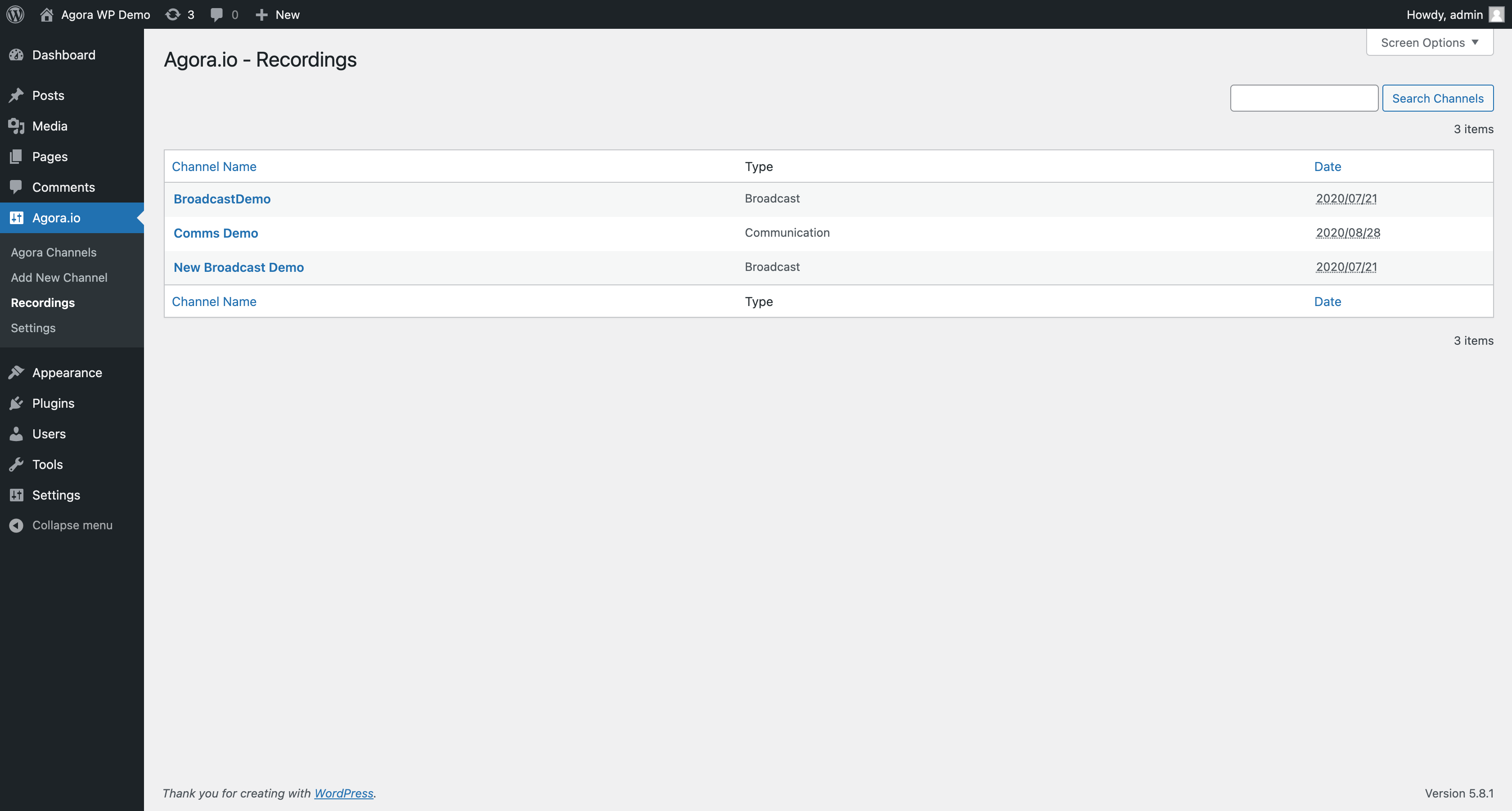 Cloud Recordings Page