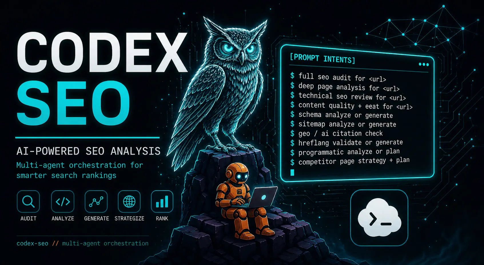 Cover README mô tả Codex SEO như một suite audit SEO cho Codex.