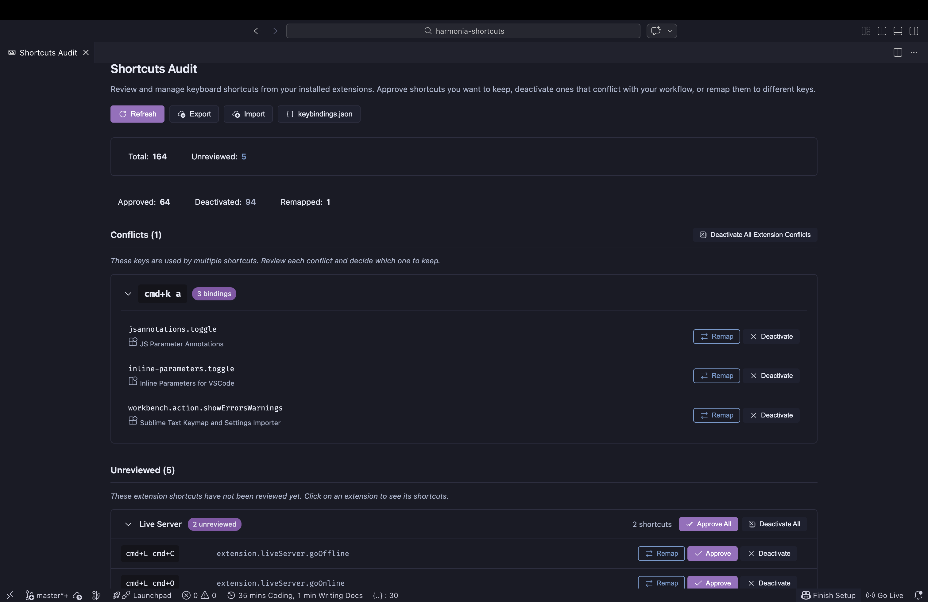 Shortcuts Audit Panel