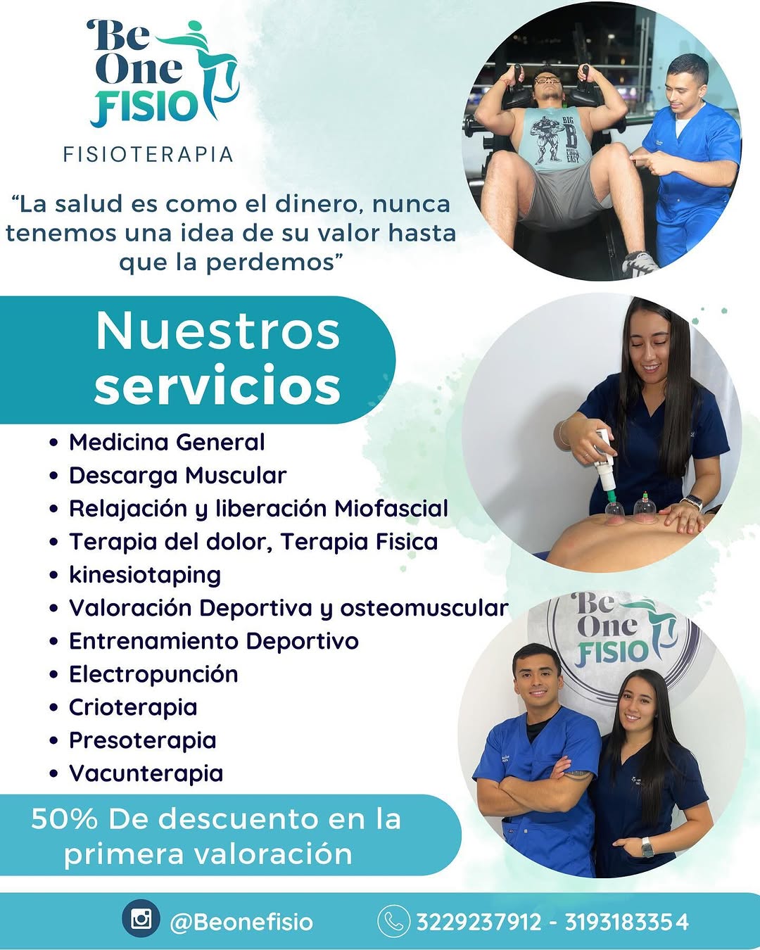 Servicios y equipo profesional de Be One Fisio