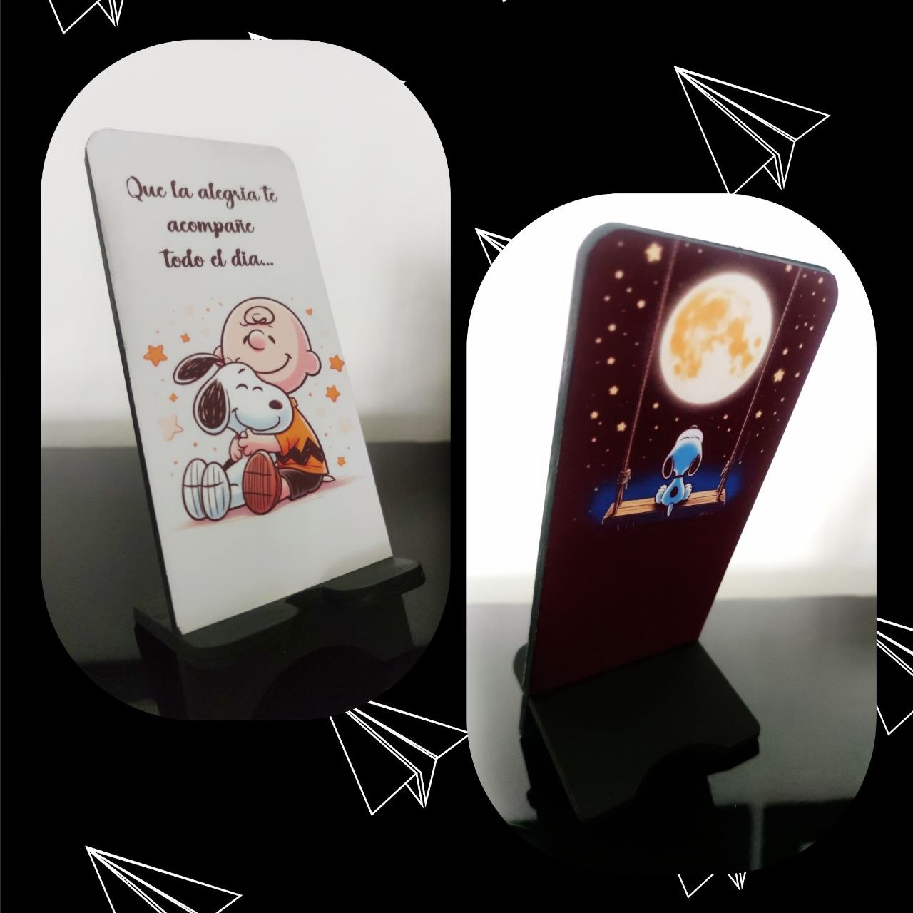 Portacelular Snoopy con Charlie Brown y Snoopy en la luna