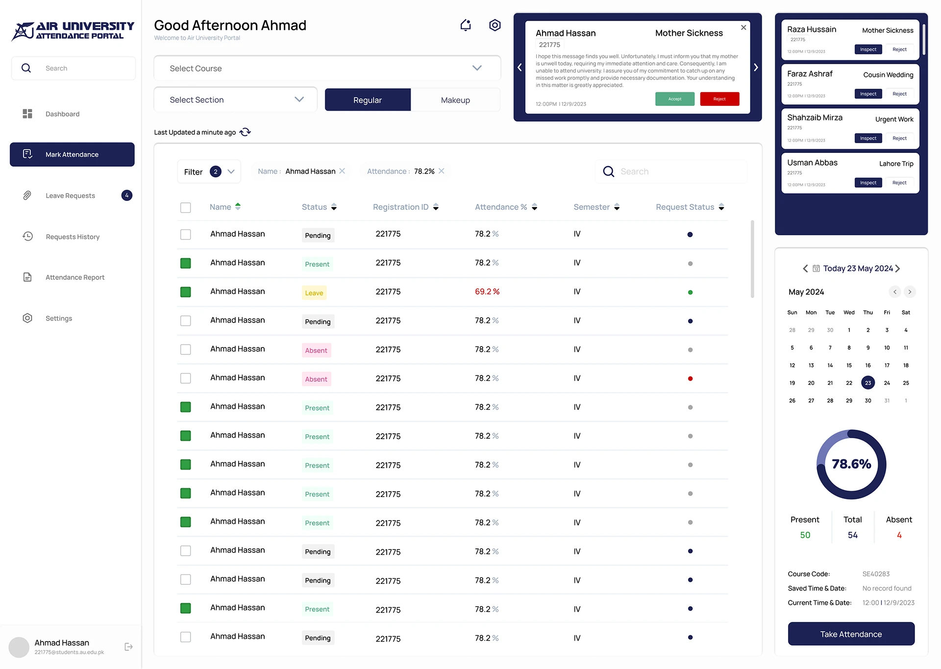 Teacher Dashboard Portal