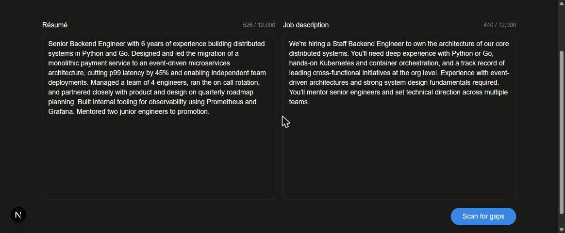 Résumé and job description inputs