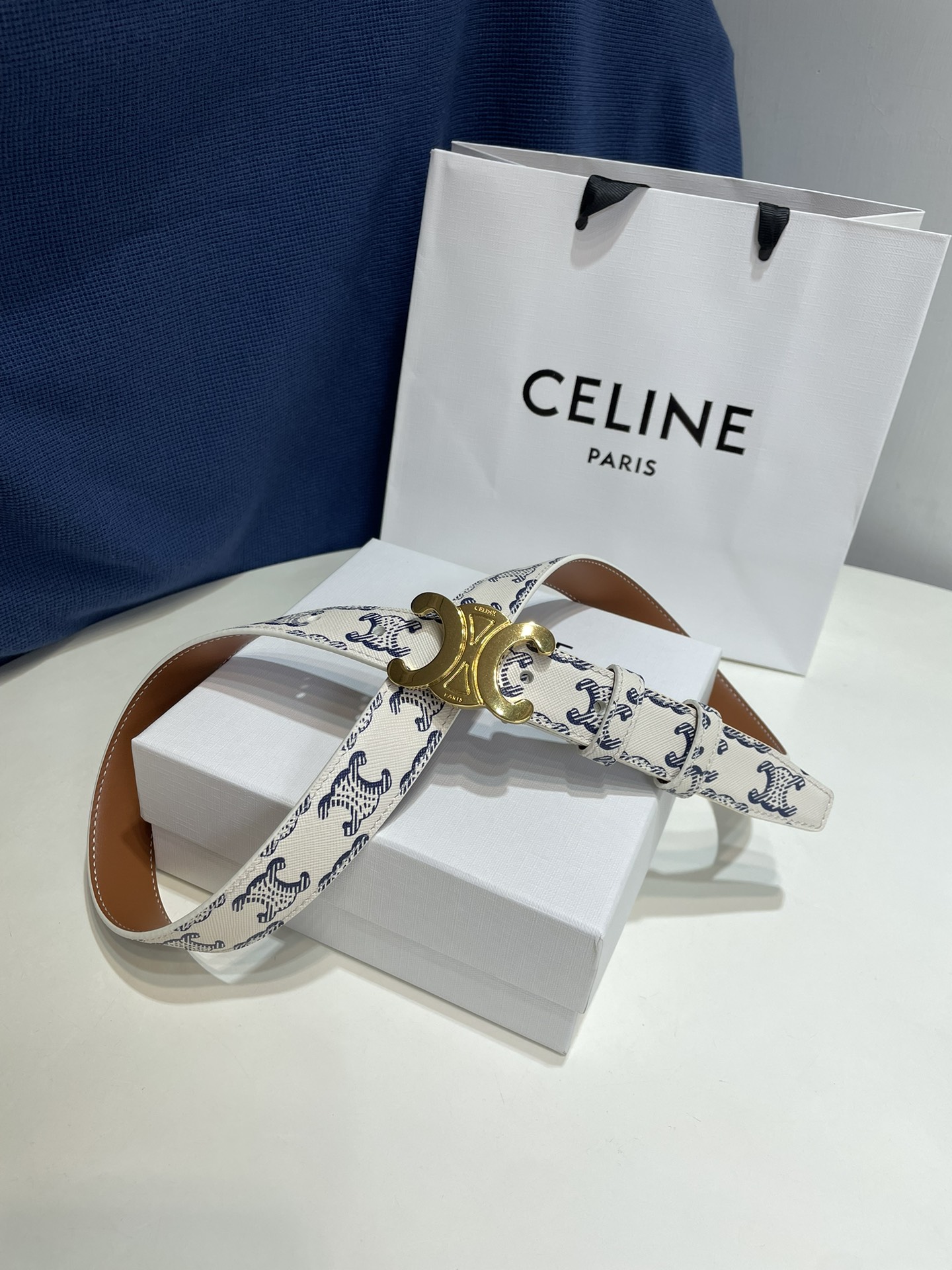 Celine 2024 Medium Triomphe Print Belt 2.5cm