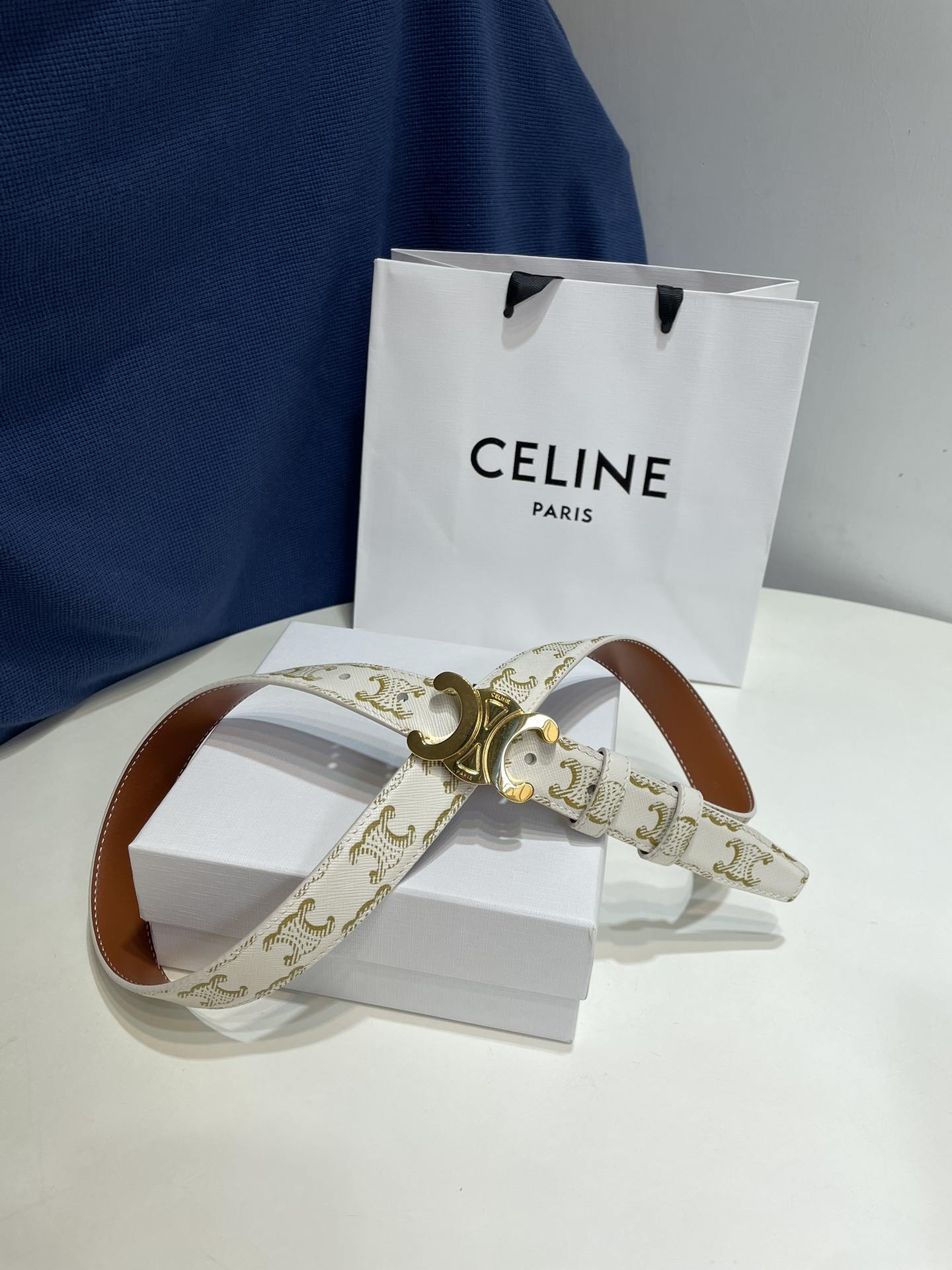 Celine 2024 Small Triomphe Print Belt 2.5cm