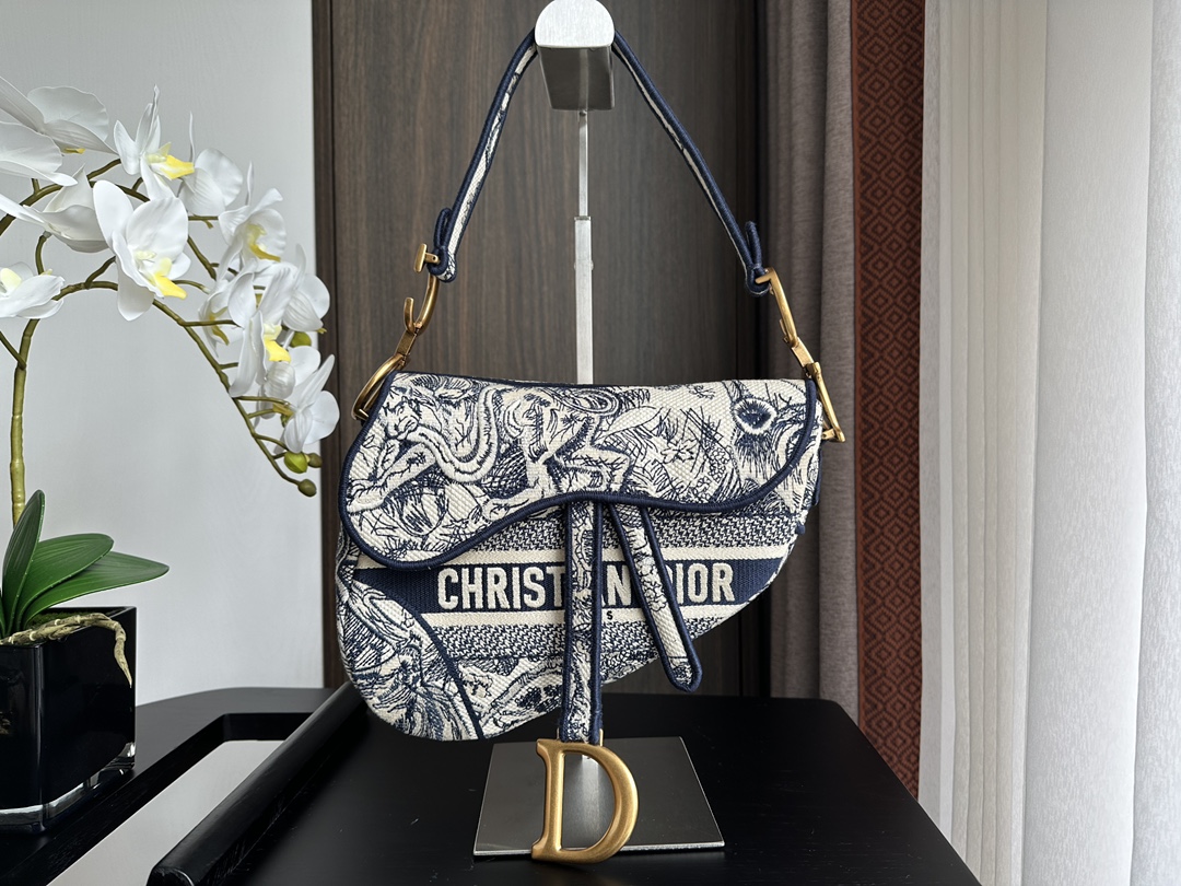 Dior Blue Tiger Denim Saddle Bag