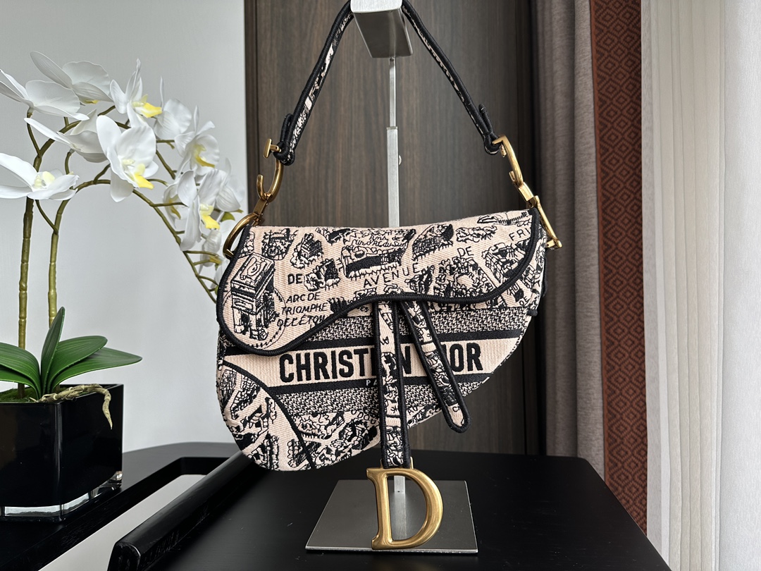 Dior Apricot Denim Saddle Bag