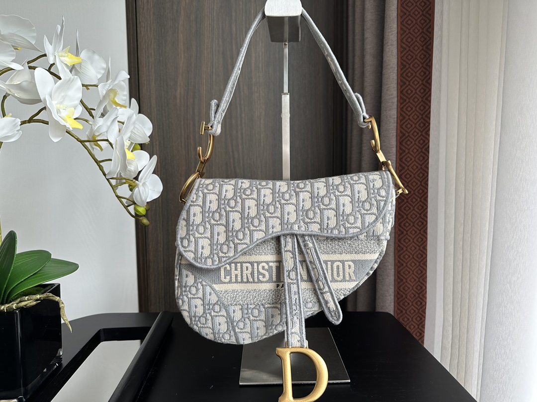 Dior Gray Denim Saddle Bag