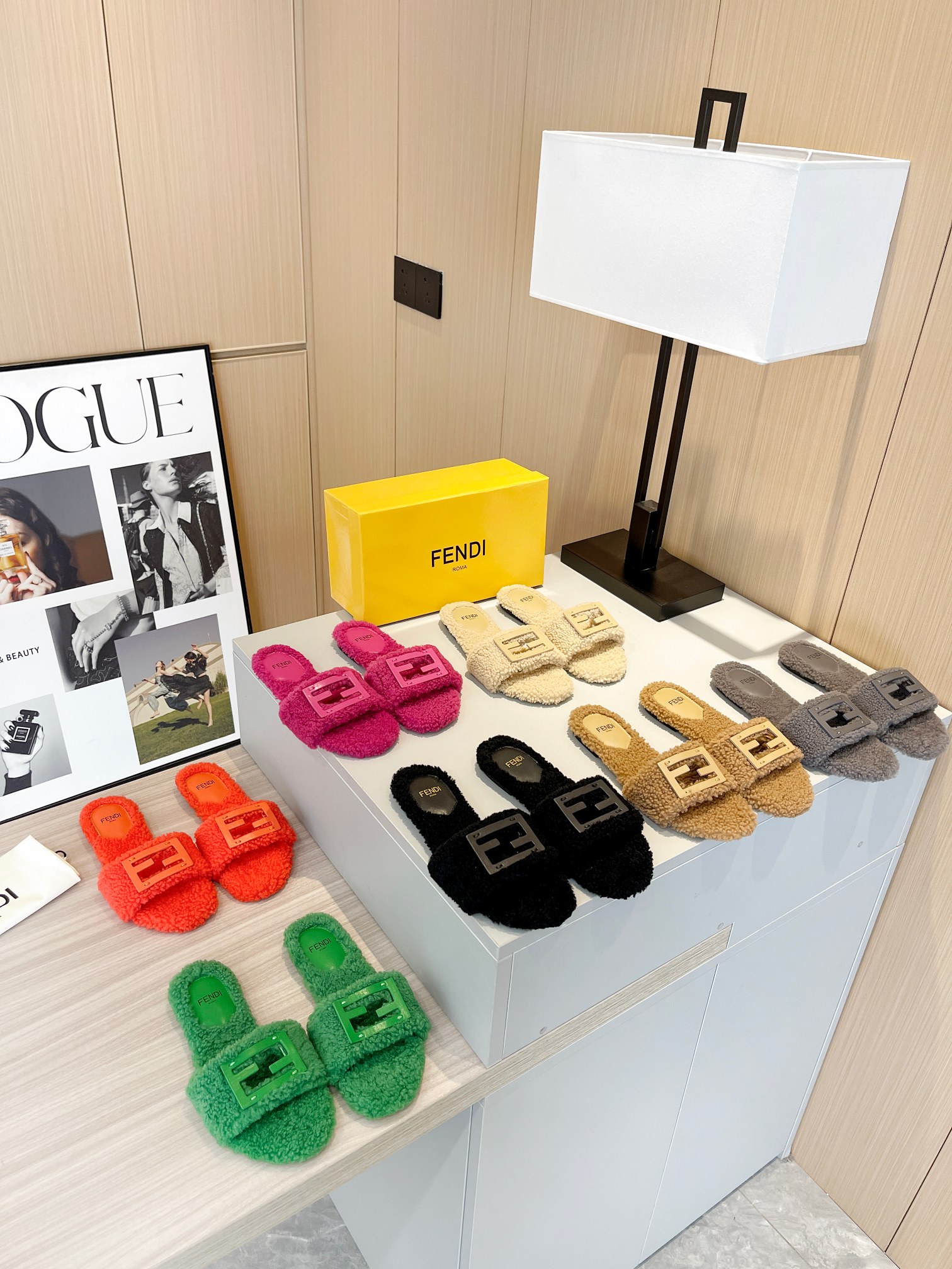 Fendi Shearling Fur Platform Slippers