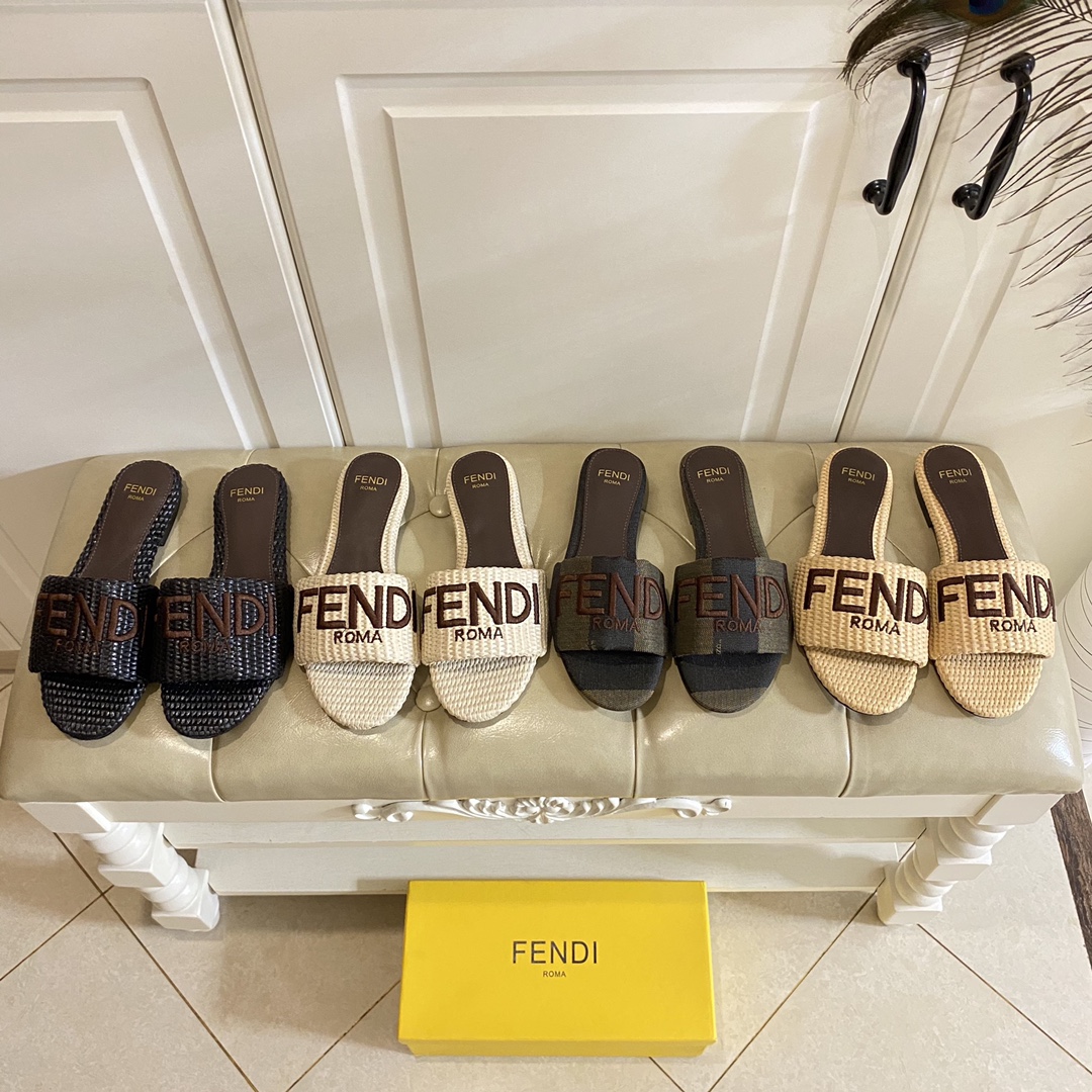 Fendi Straw Slippers