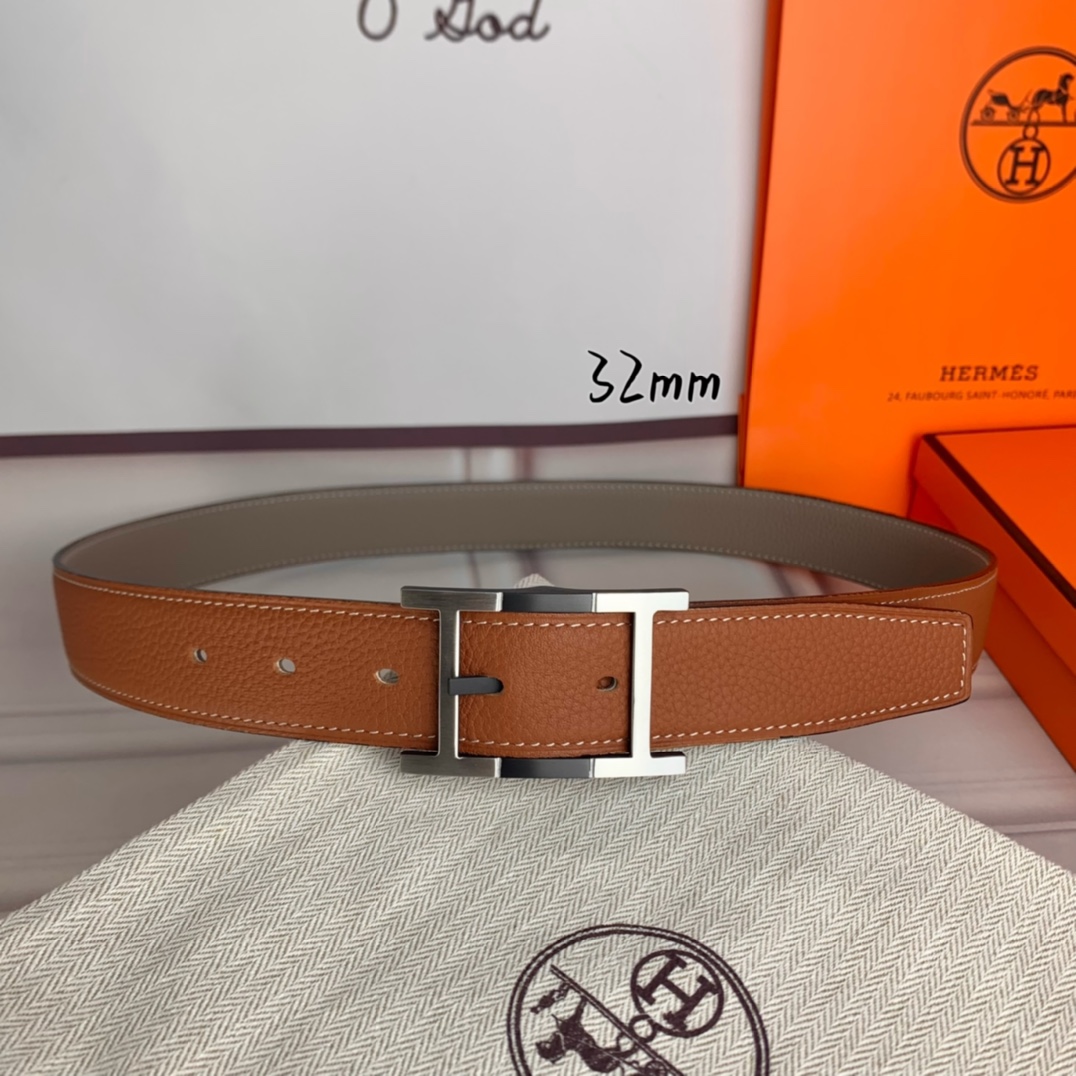 Hermes Double-Sided Pebbled Leather Belt 32mm