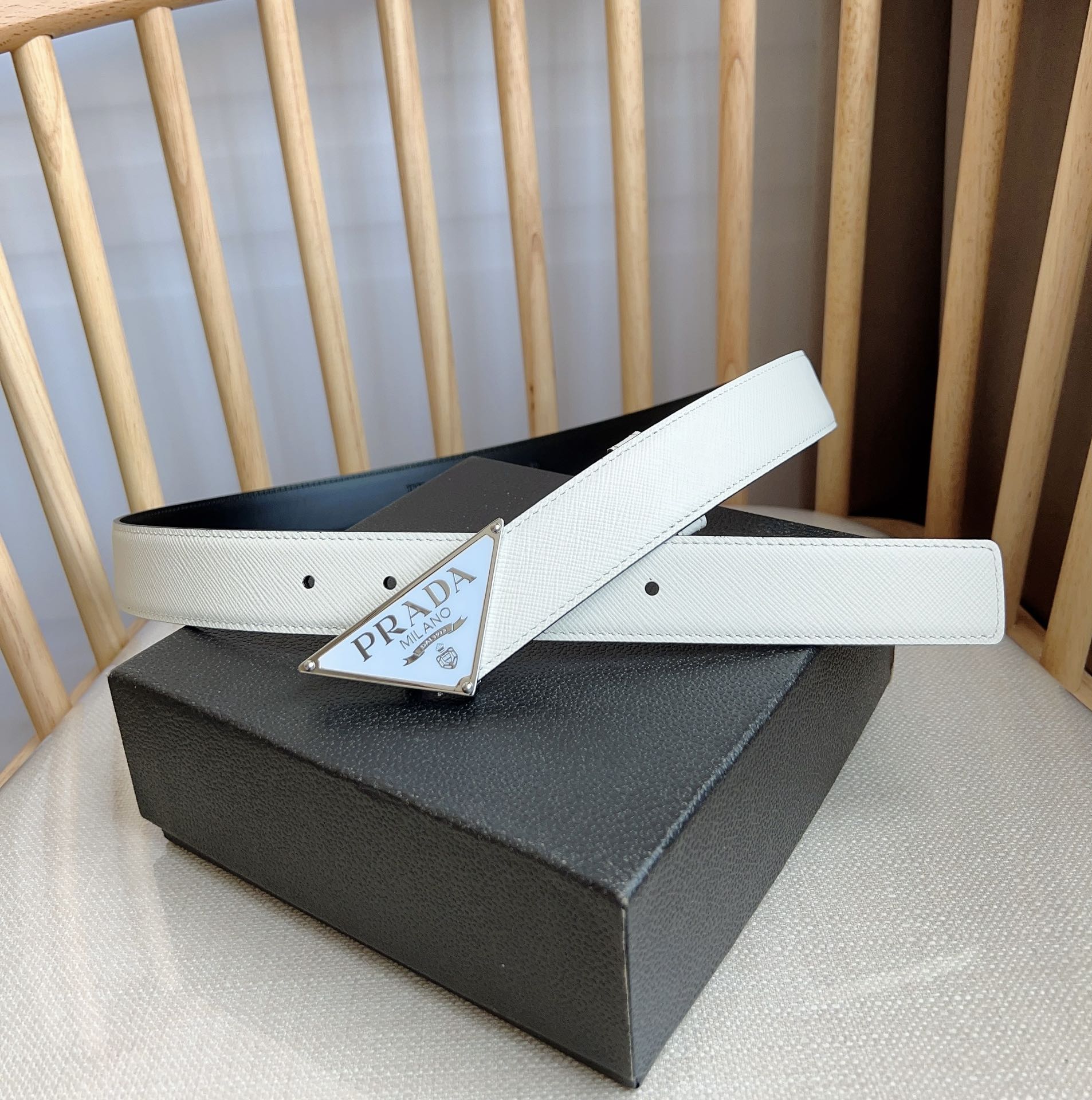 Prada Triangular Logo Metal Belt