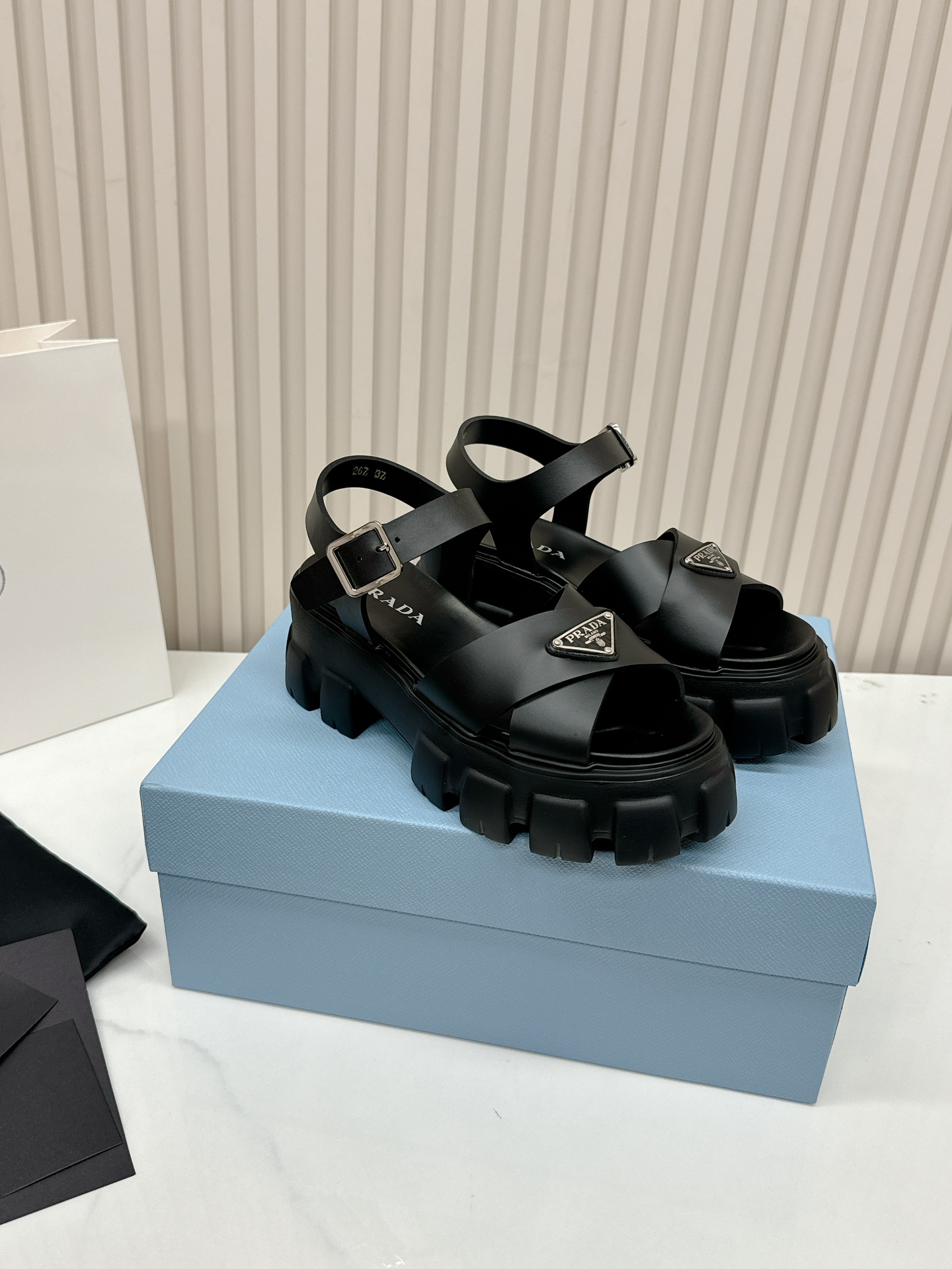 Prada 2024 Sheepskin Thick‑Sole Sandals