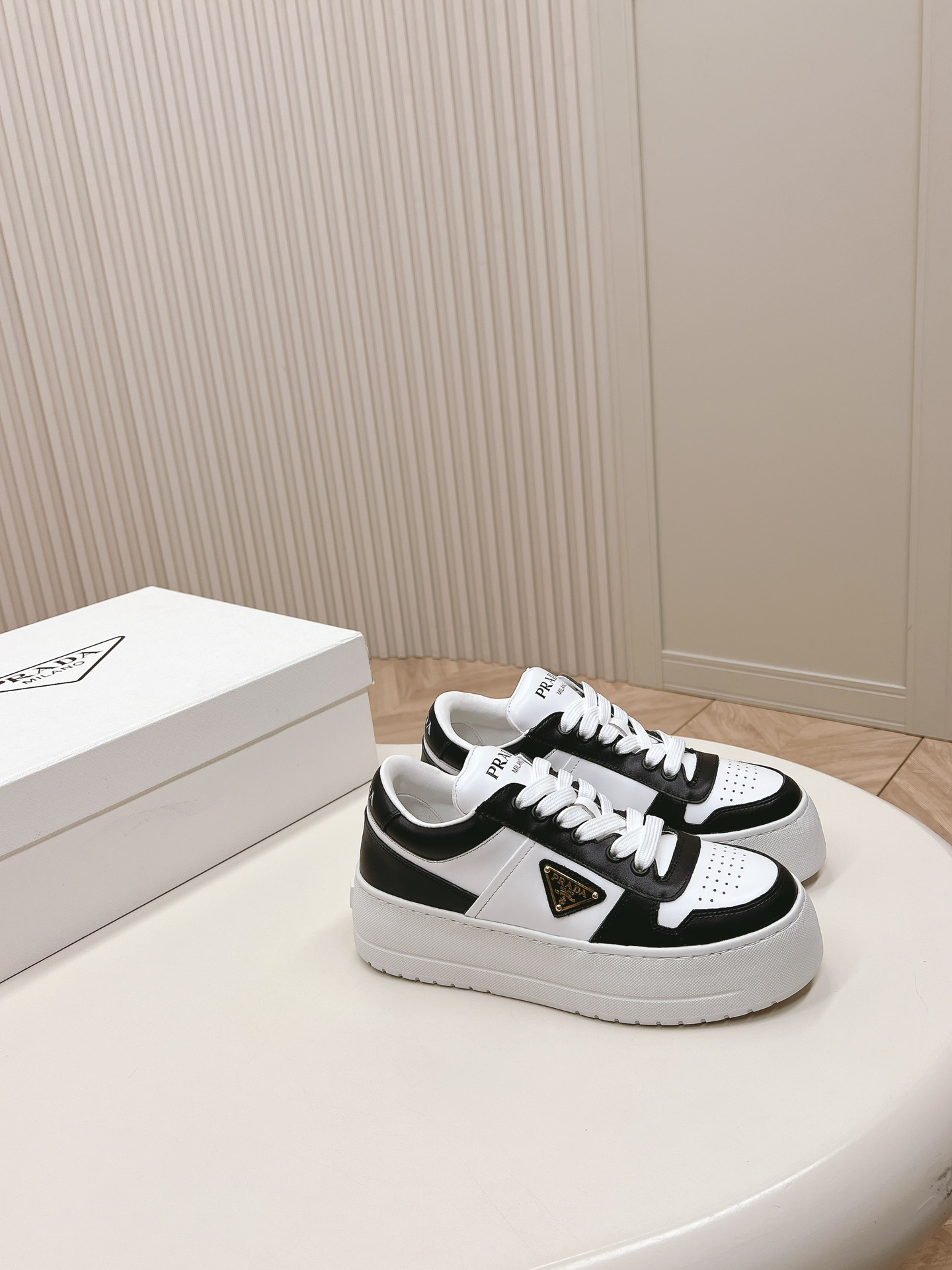 PRADA 24 Thick-Sole White Sneakers