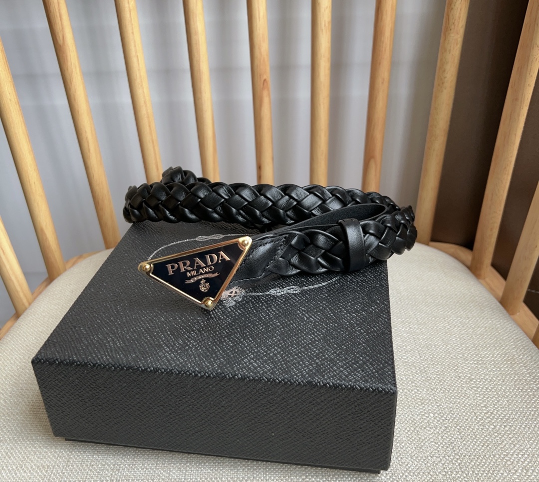 Prada Woven Belt with Enamel Triangle